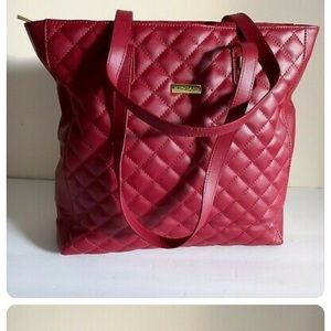 Diamond Quilted Leather Tote Bag Purse Red Durable